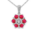 4/5 Carat (ctw) Natural Ruby Pendant Necklace in 14K White Gold with Accent Diamonds and Chain